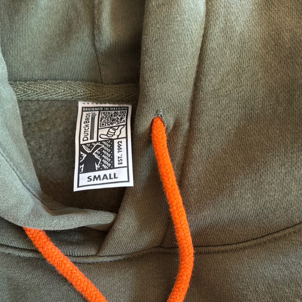 Dutch Bros Olive Hoodie with Bright Orange Accents